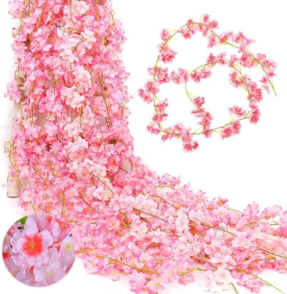 Diwzbyn Künstliche Kirschblütengirlande Rosa 180cm Seidenblumen Deko - Bild 2