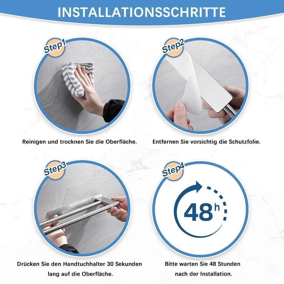 Diwzbyn Handtuchhalter Edelstahl Selbstklebend Doppelstange Silber - Bild 4