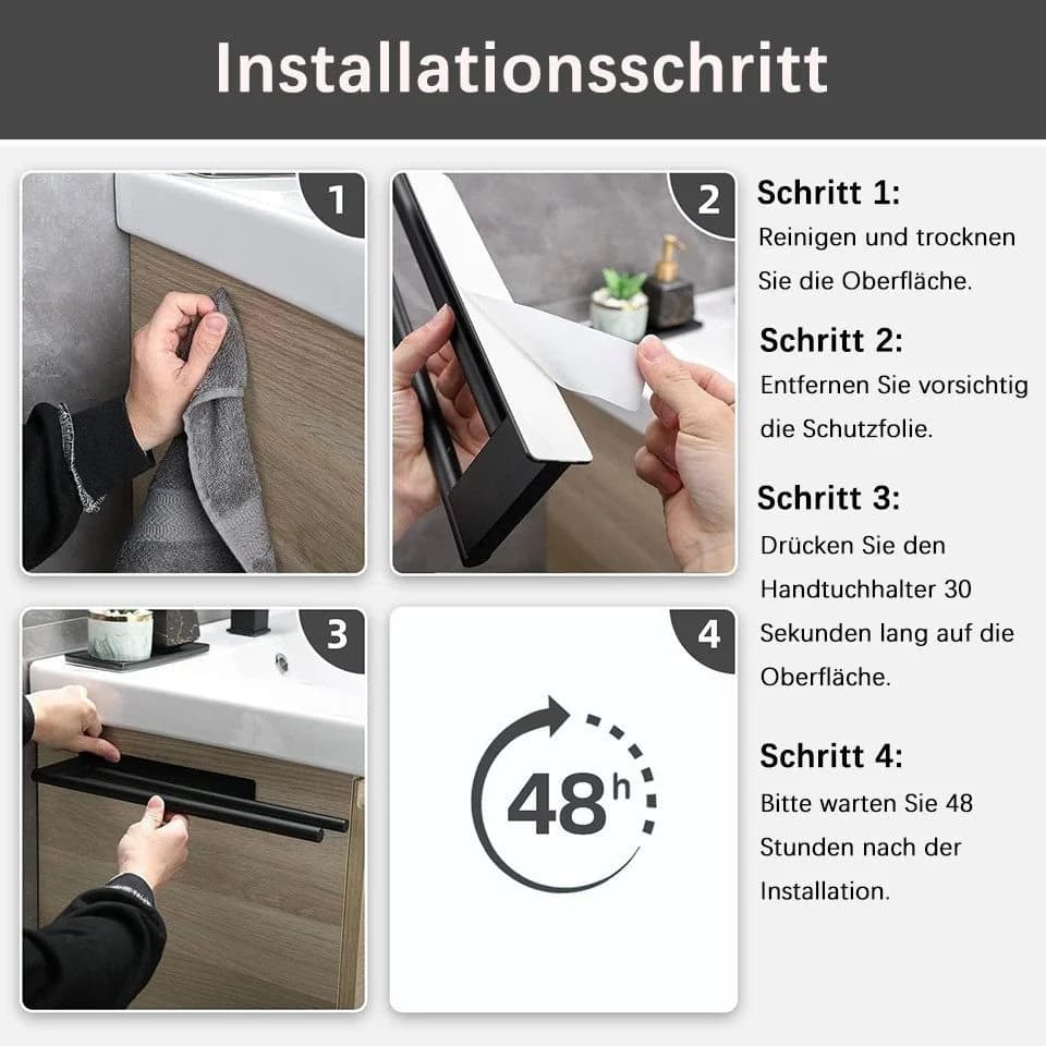 Diwzbyn Handtuchhalter Edelstahl Selbstklebend Schwarz Doppelstange - Bild 4