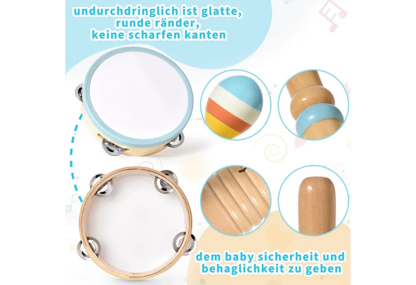 Lzbargon 6-in-1 Musikinstrumenten-Set Montessori Holzspielzeug für Kleinkinder - Bild 4