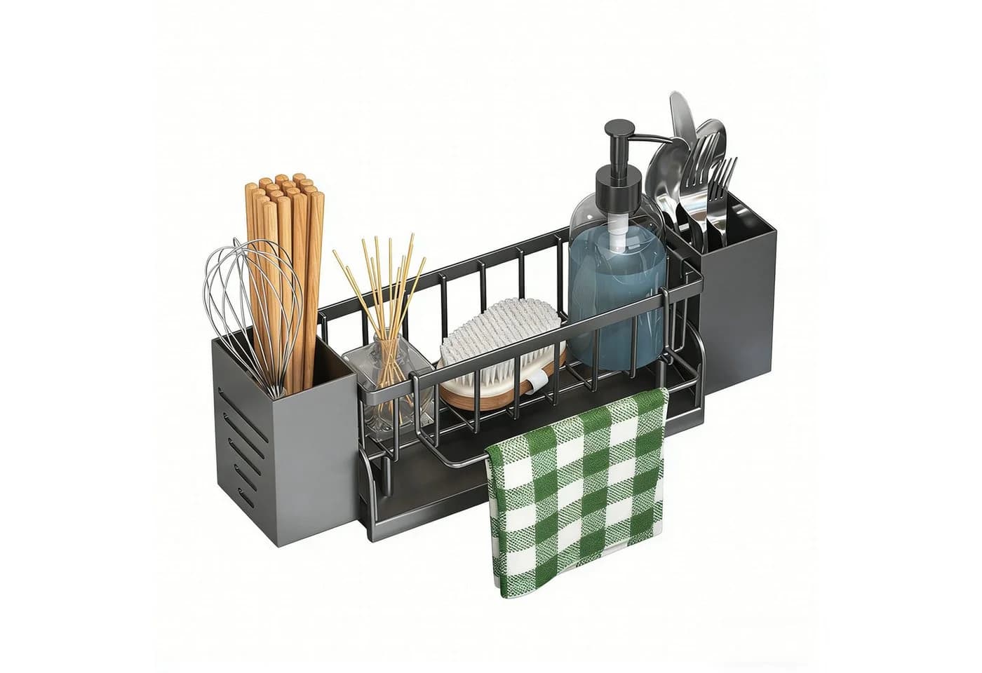Zyronn Küchenorganizer Set Grau Kein Bohren Spüle Organizer mit Wasserablauf - Bild 2