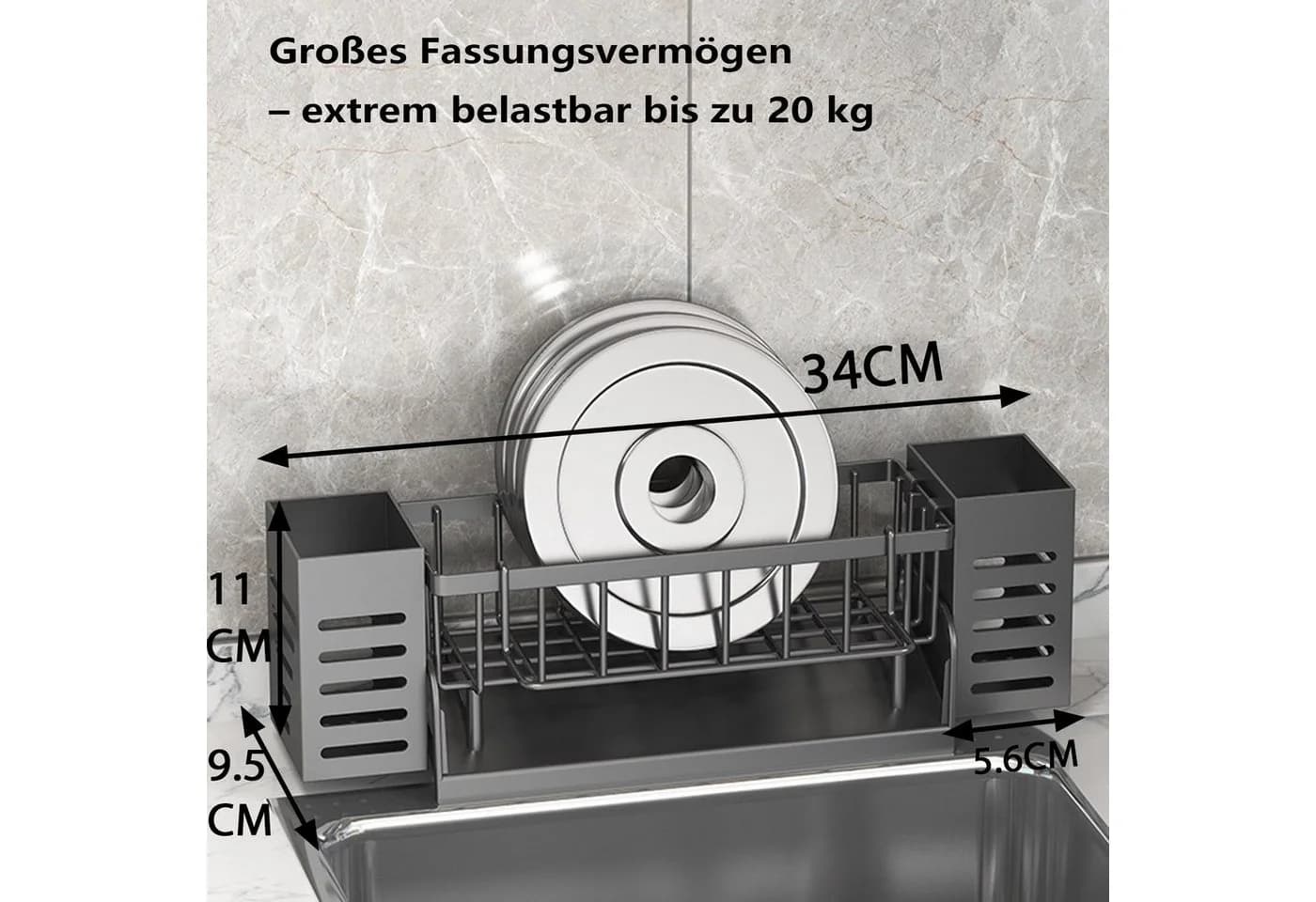 Zyronn Küchenorganizer Set Grau Kein Bohren Spüle Organizer mit Wasserablauf - Bild 3