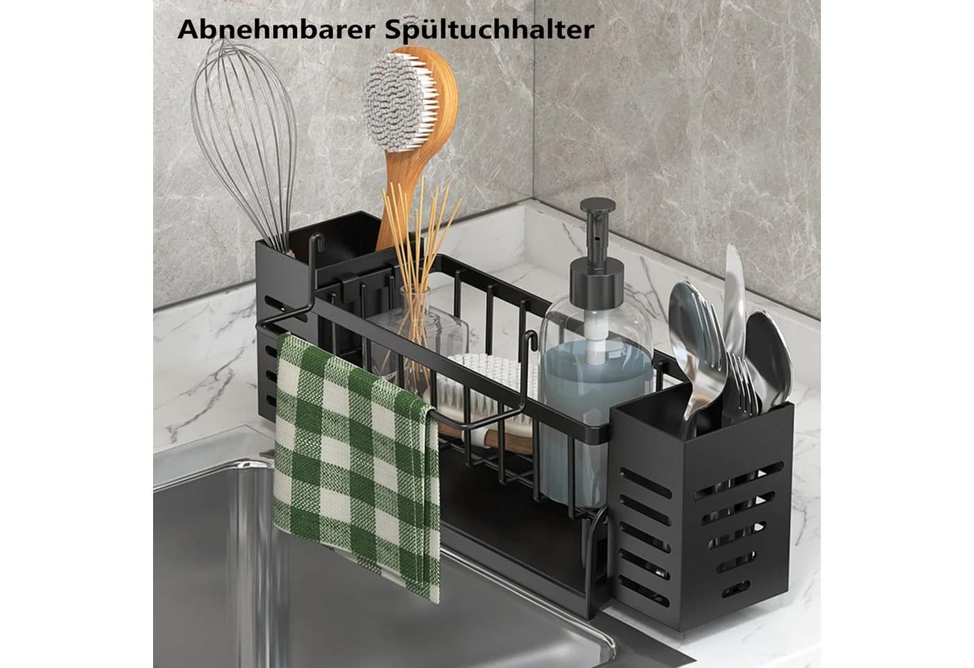 Zyronn Küchenorganizer Set Grau Kein Bohren Spüle Organizer mit Wasserablauf - Bild 5