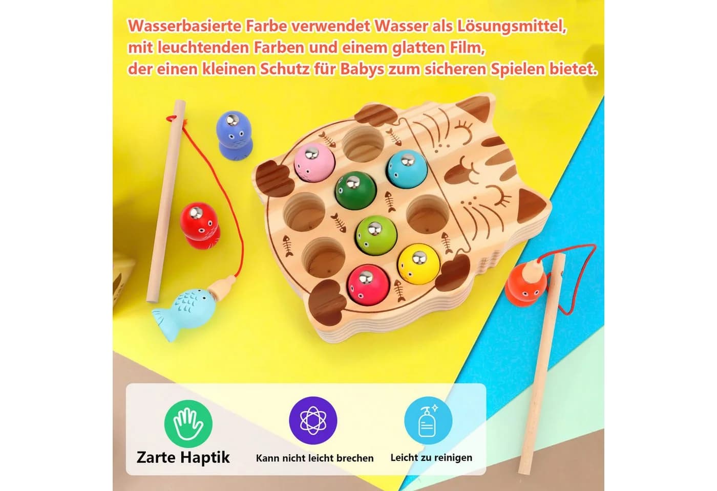 Lzbargon Montessori Lernspielzeug 2 in 1 Holz Magnetspiel Angelspiel Bunt - Bild 5