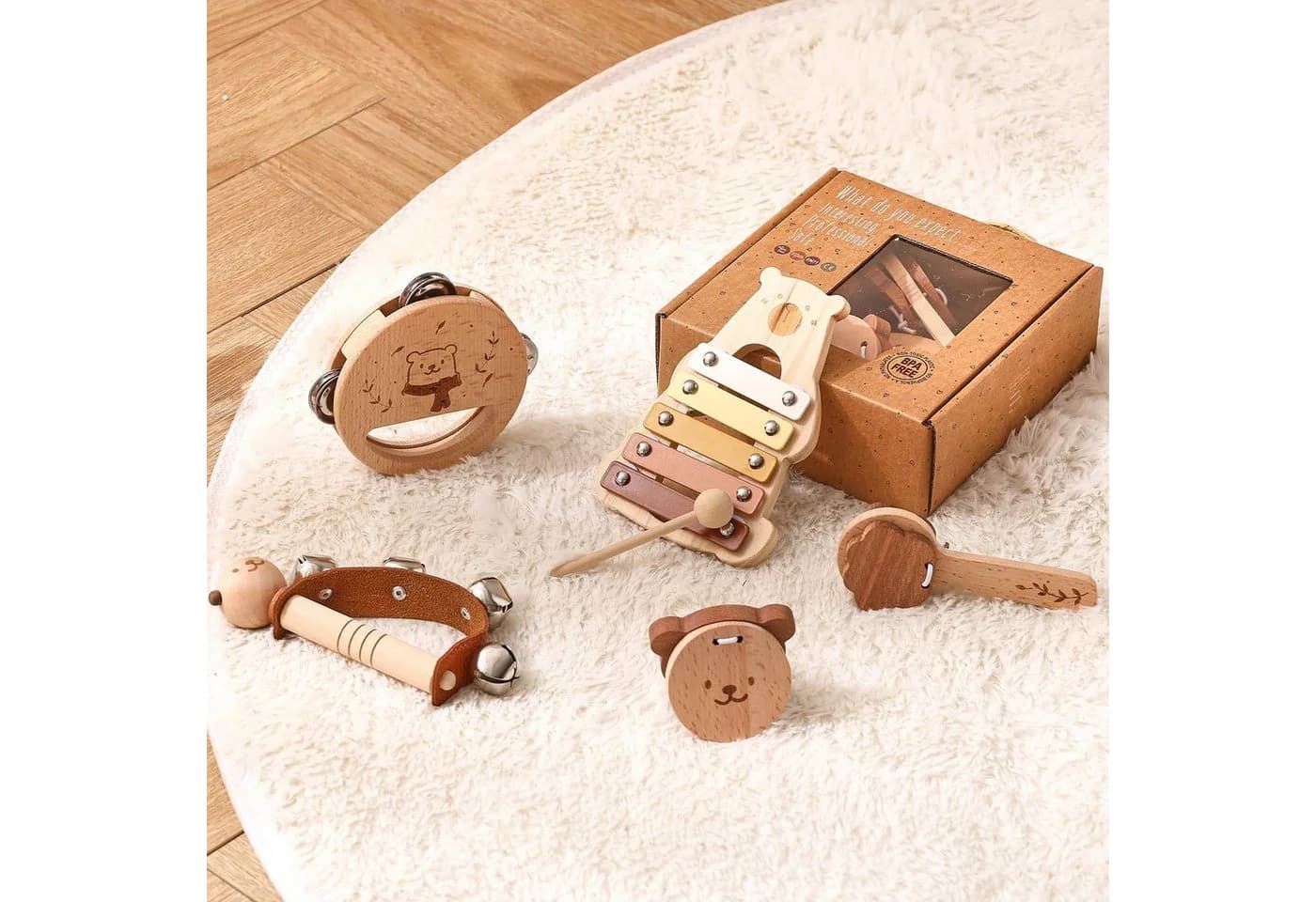 Lzbargon Musikinstrumenten-Set Bär mit Xylophon & Tamburin
