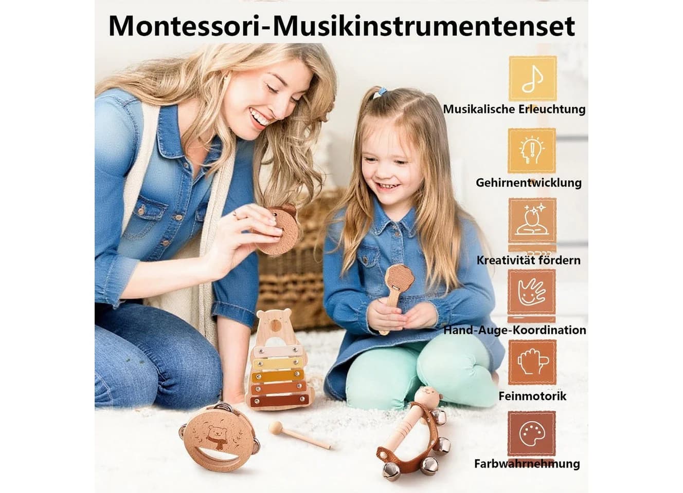 Lzbargon Musikinstrumenten-Set Bär mit Xylophon & Tamburin - Bild 5