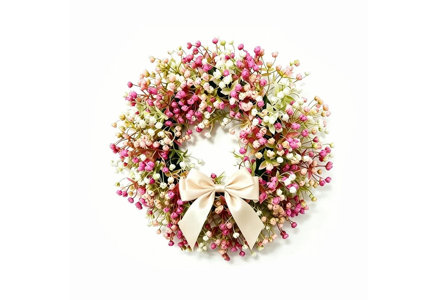 Zyronn Frühlings-Dekokranz mit künstlichen Blumen und Schleierkraut - Bild 2