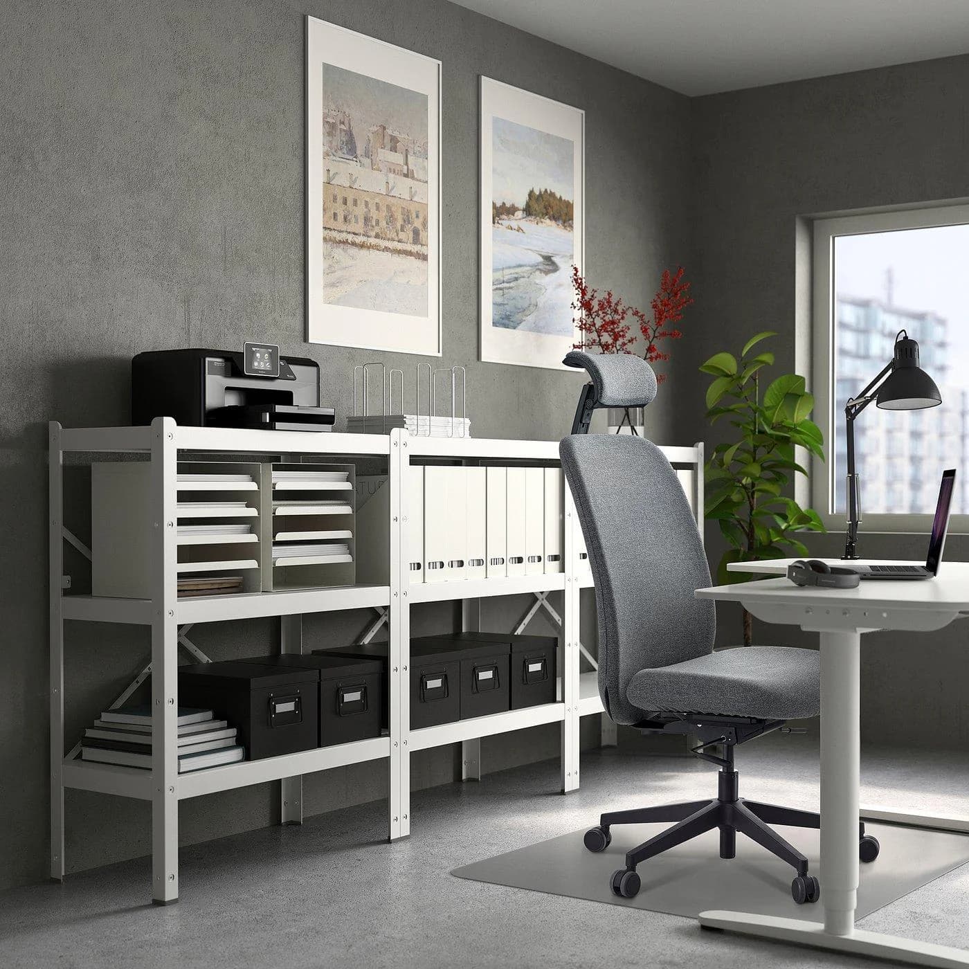 IKEA VALLFJÄLLET Drehstuhl mit Kopfstütze Grau