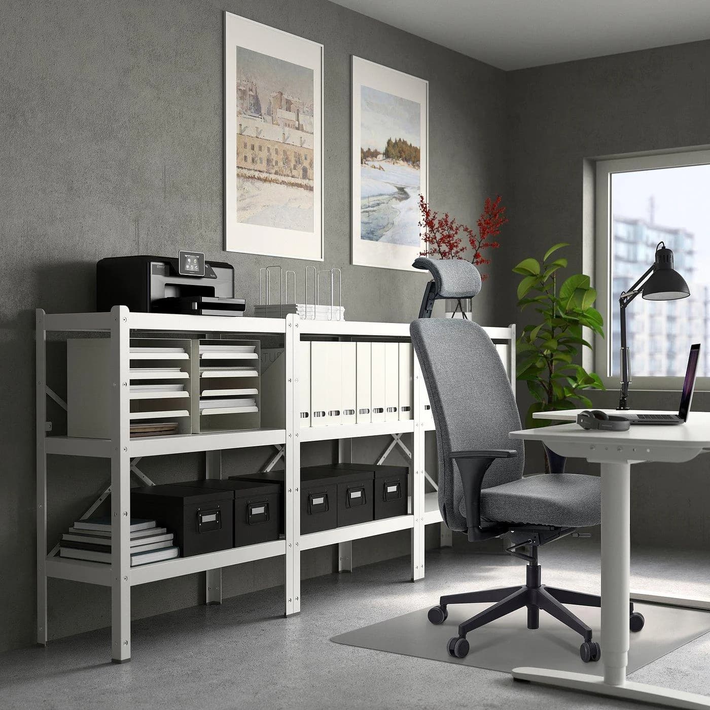 IKEA VALLFJÄLLET Bürostuhl Grau mit Armlehnen und Kopfstütze