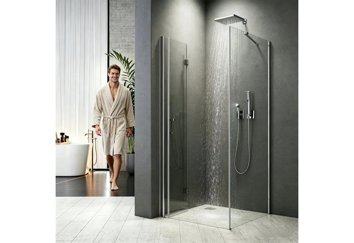 Boromal Eckdusche mit Drehfalttür und Seitenwand, ESG Glas, Nano-Beschichtung