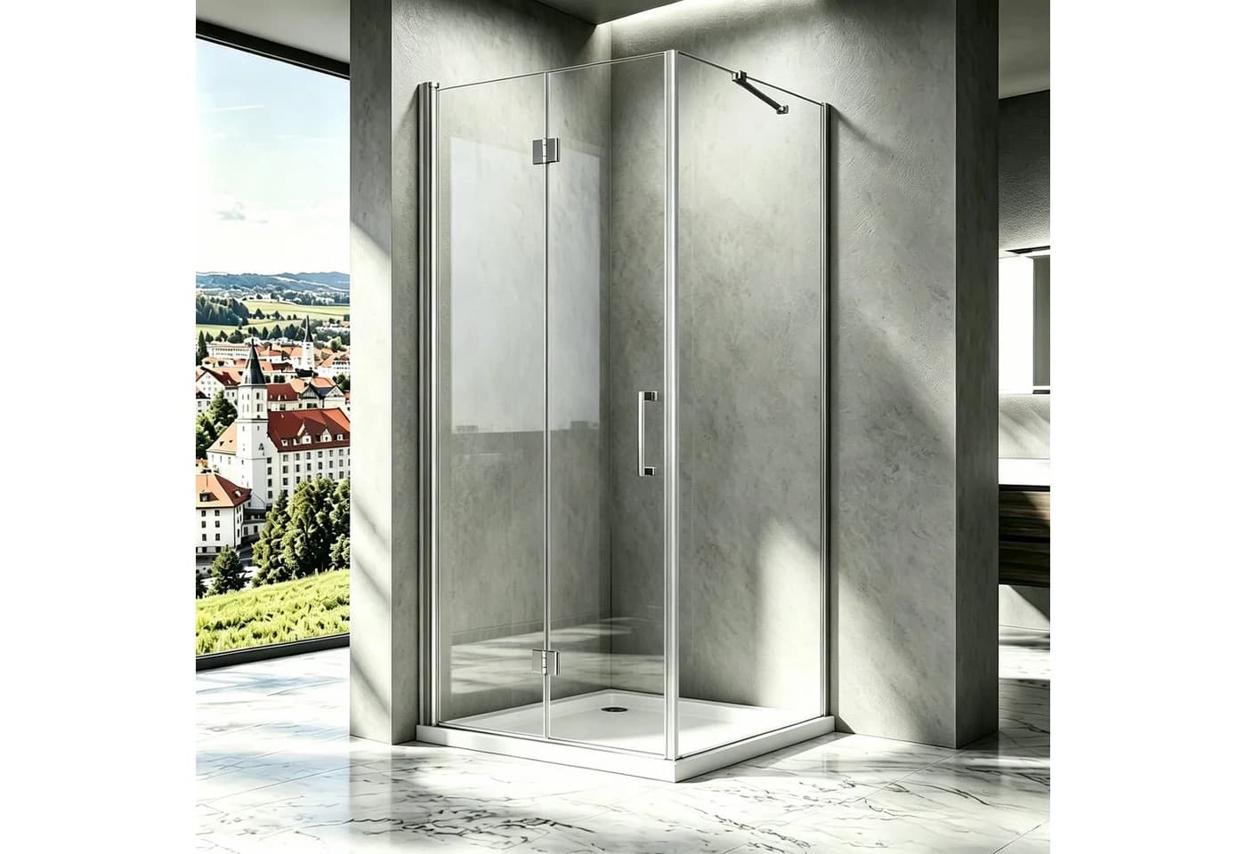 Boromal Eckdusche mit Drehfalttür und Seitenwand, ESG Glas, Nano-Beschichtung - Bild 2