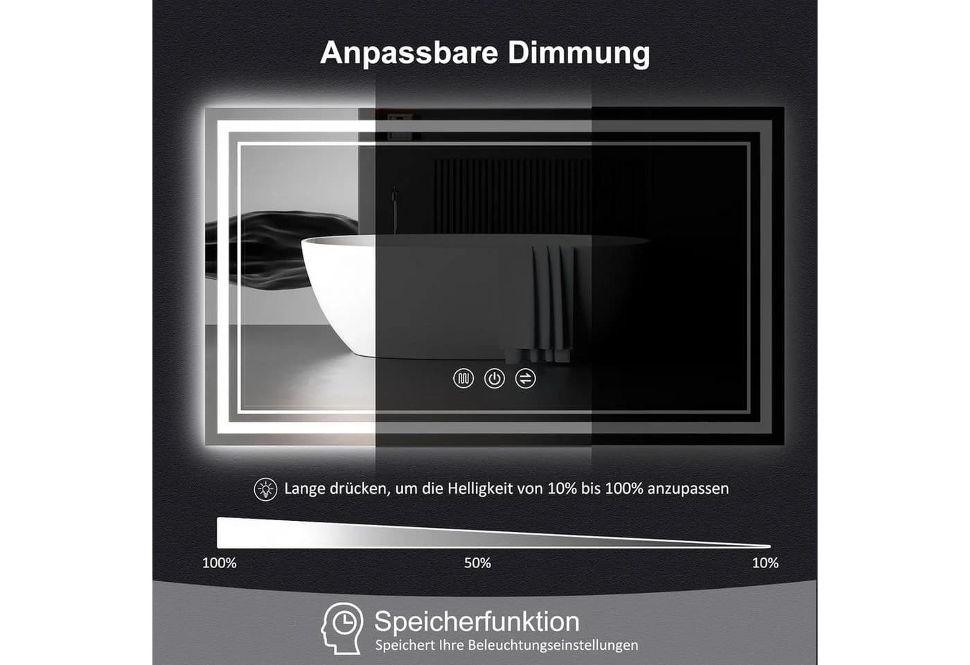JDONG Badspiegel mit LED-Beleuchtung, Dimmbar, Antibeschlag - Bild 4