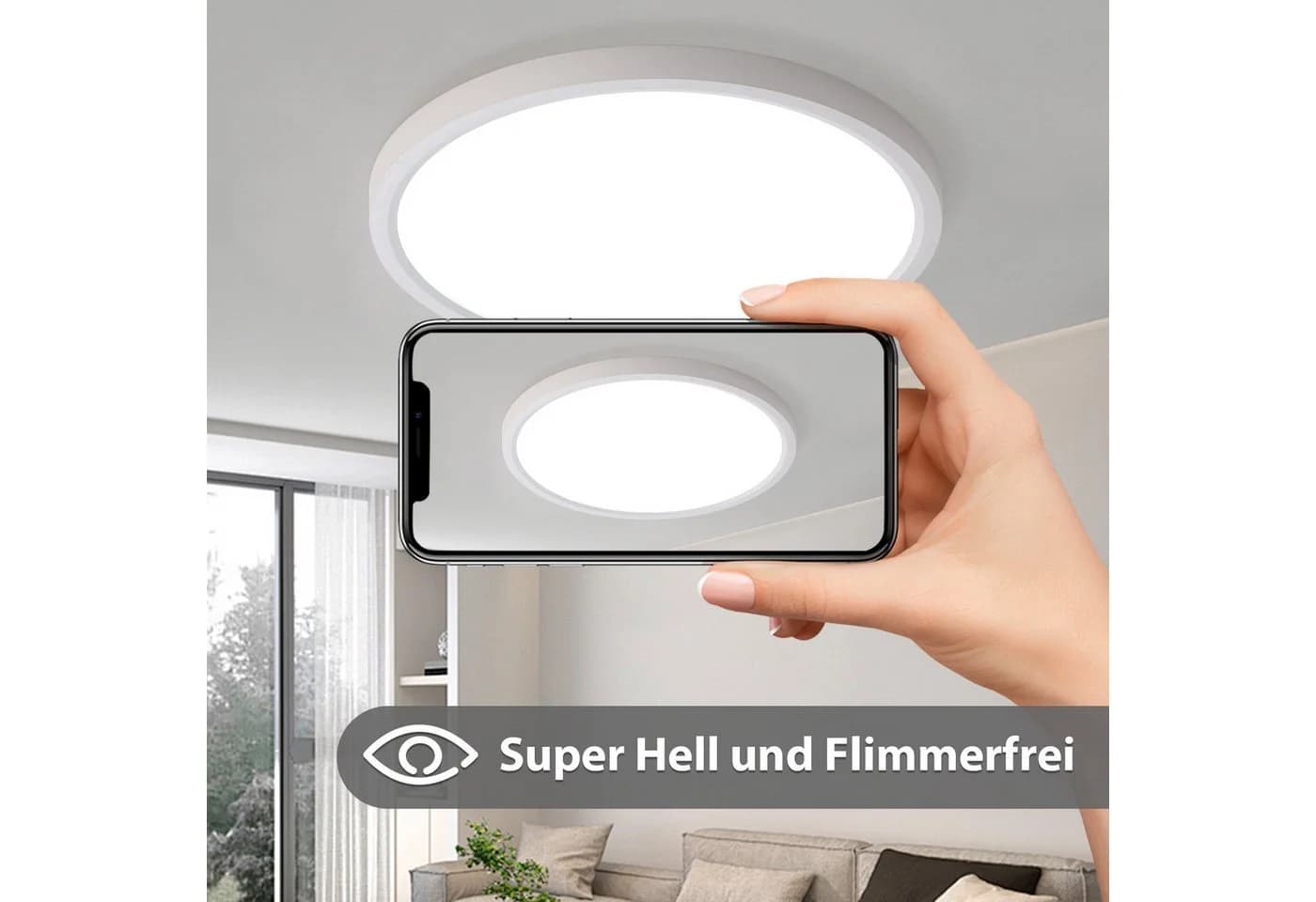 JDONG LED Deckenleuchte Ultra Dünn Dimmbar Weiß Schwarz Fernbedienung - Bild 3