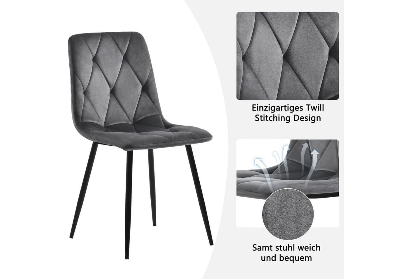 i@home Essgruppe rundes Esstisch aus Marmor mit 4 Samtstühle Grau Grün - Bild 4