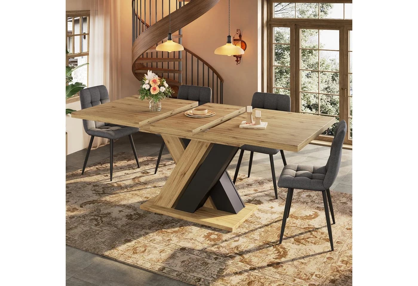 i@home Esstisch ausziehbarer Tisch Teleskoptisch 119-158,5×80cm Küchentisch Holzoptik X-Bein - Bild 2