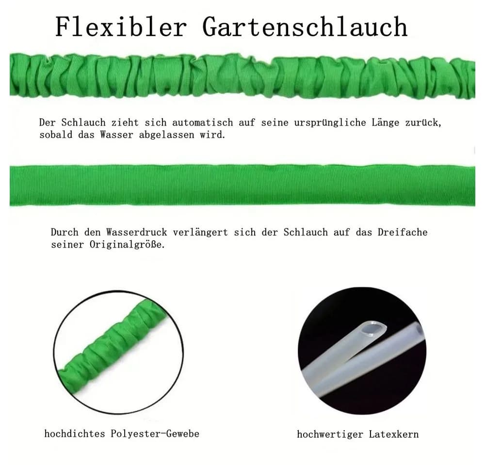 SIKAINI Dehnbarer Gartenschlauch mit Spritzdüse Grün - Bild 5