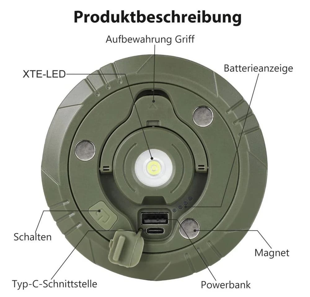 PRIISF LED Lichterkette Camping 10m Aufrollbar USB Wiederaufladbar