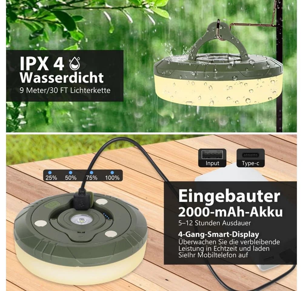 PRIISF LED Lichterkette Camping 10m Aufrollbar USB Wiederaufladbar - Bild 3