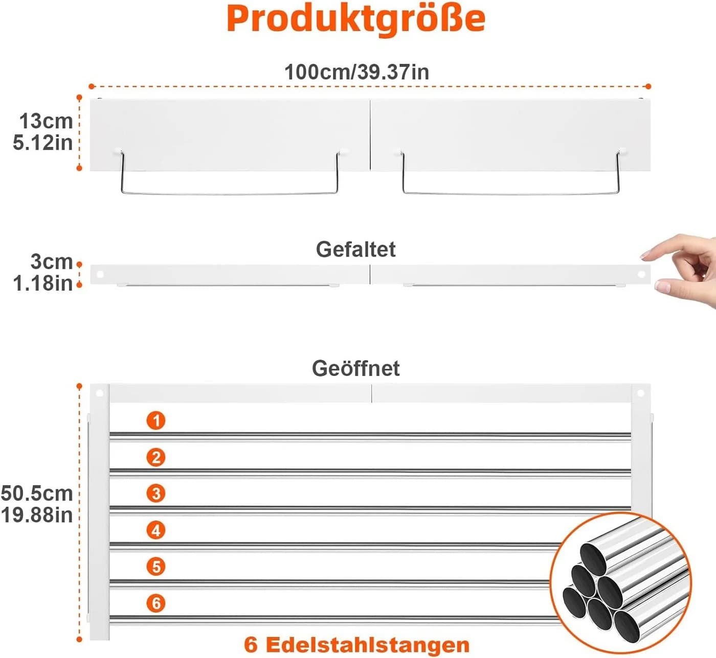 PRIISF Wandwäschetrockner Klappbar Edelstahl Weiß