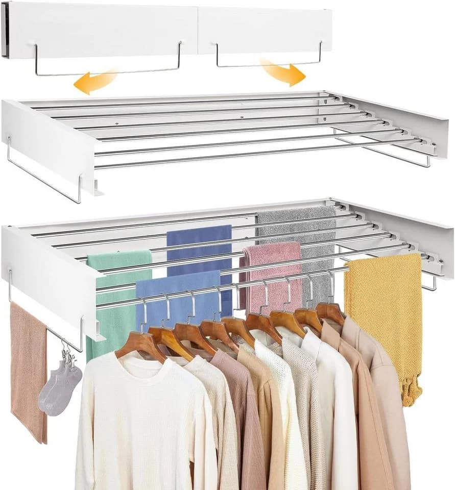 PRIISF Wandwäschetrockner Klappbar Edelstahl Weiß - Bild 2