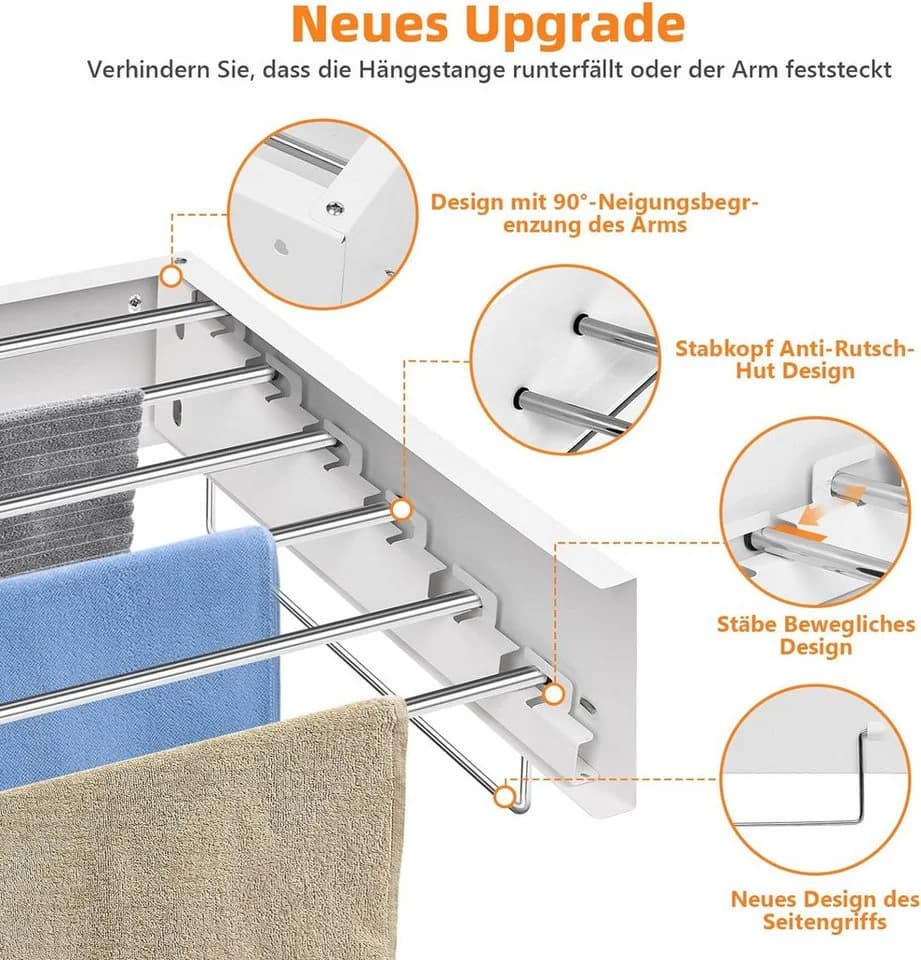PRIISF Wandwäschetrockner Klappbar Edelstahl Weiß - Bild 3