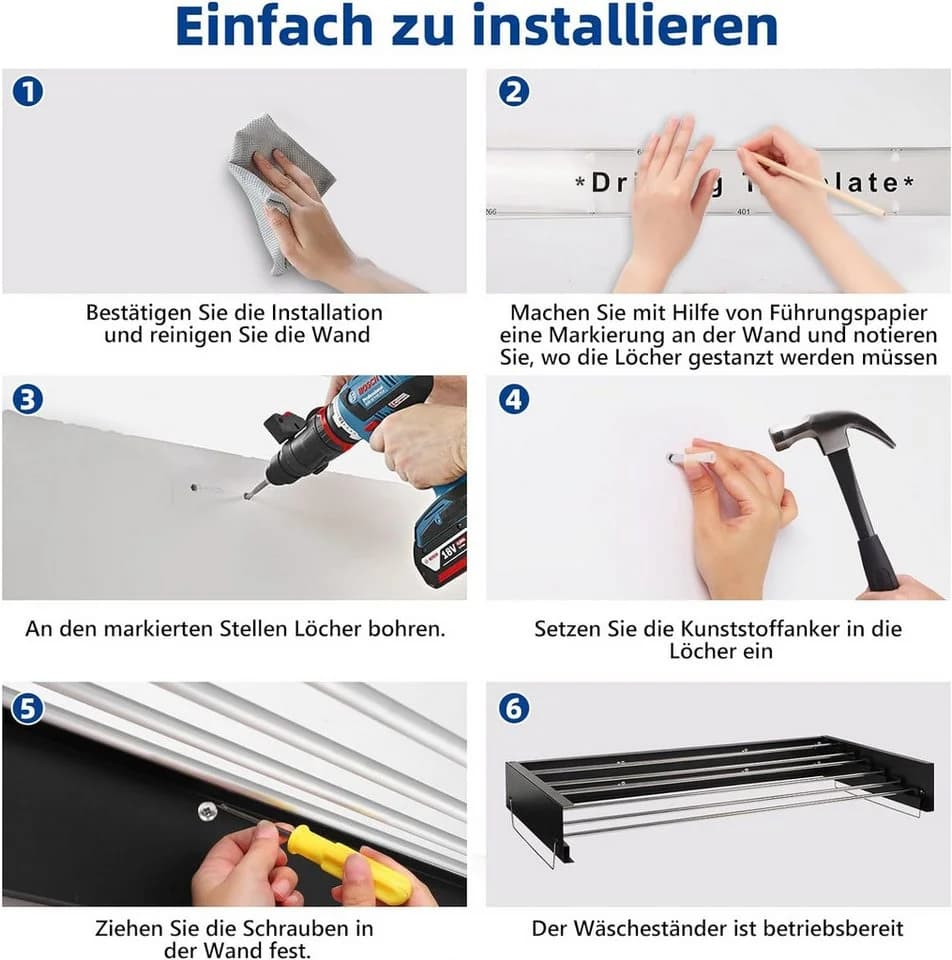PRIISF Wandwäschetrockner Klappbar Edelstahl Weiß - Bild 4