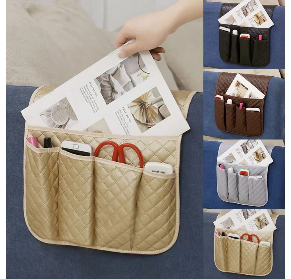 PRIISF Sesselschoner mit 5 Taschen Grau PU-Leder Sofa Organizer - Bild 4