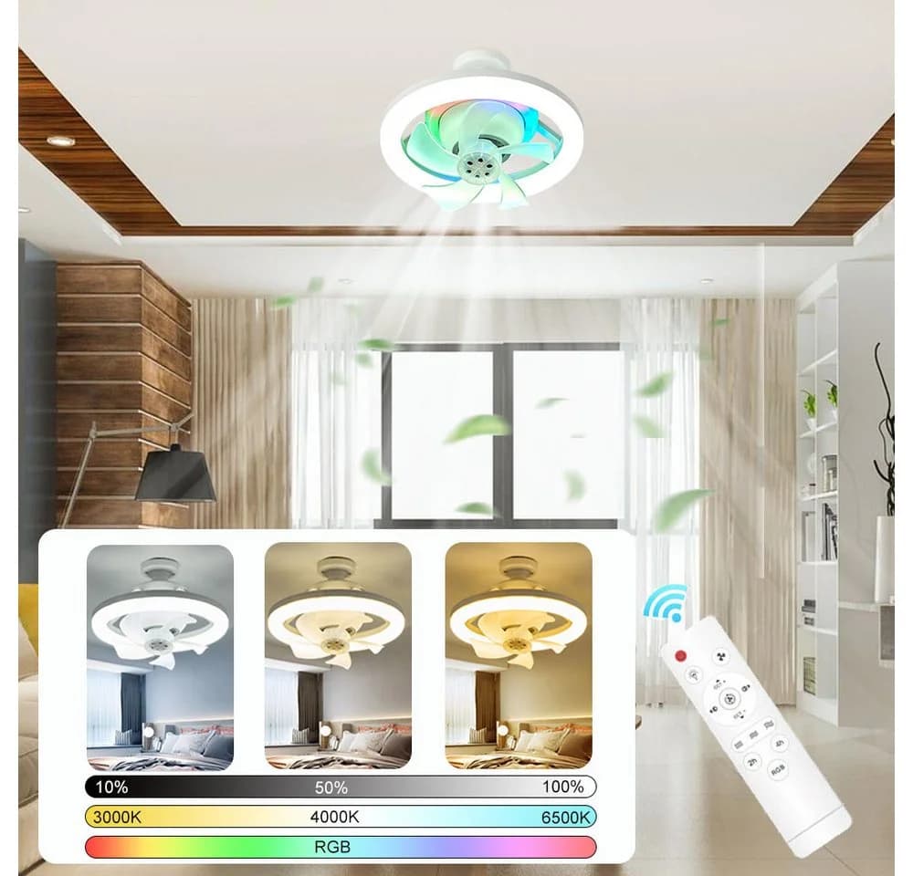 PRIISF LED Deckenleuchte mit Ventilator, Ø26cm, 40W, E27, Lüfter mit Licht Dimmbar 3000-6500K mit Fernbedienung Timer Leiser LED