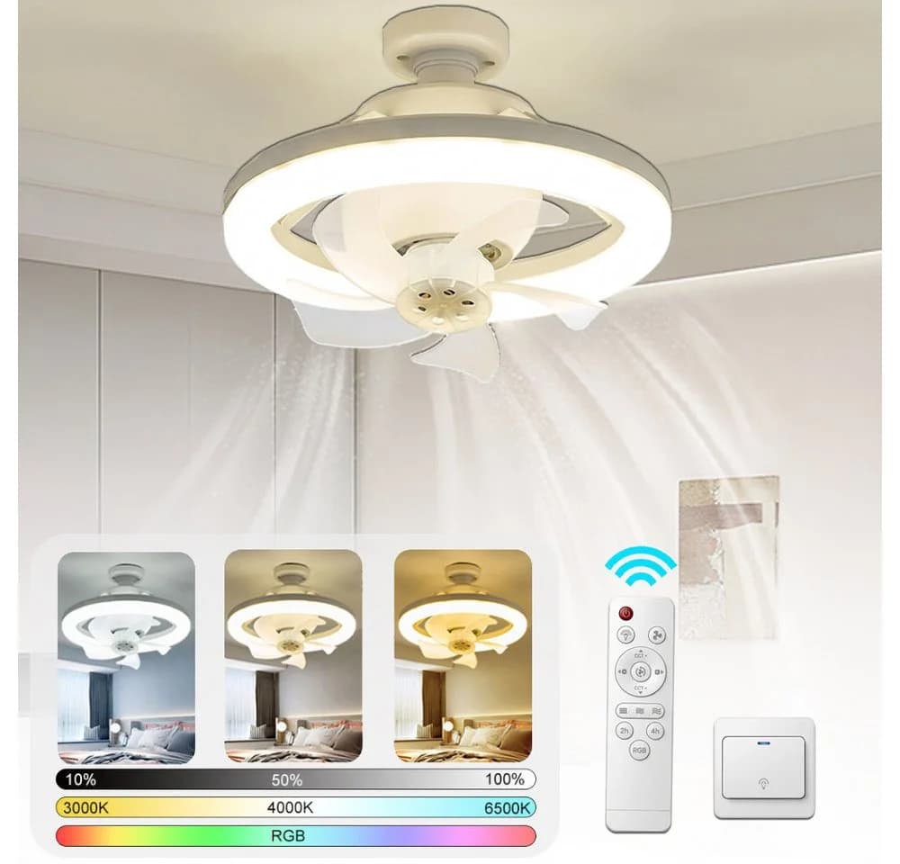 PRIISF LED Deckenleuchte mit Ventilator, Ø26cm, 40W, E27, Lüfter mit Licht Dimmbar 3000-6500K mit Fernbedienung Timer Leiser LED - Bild 2