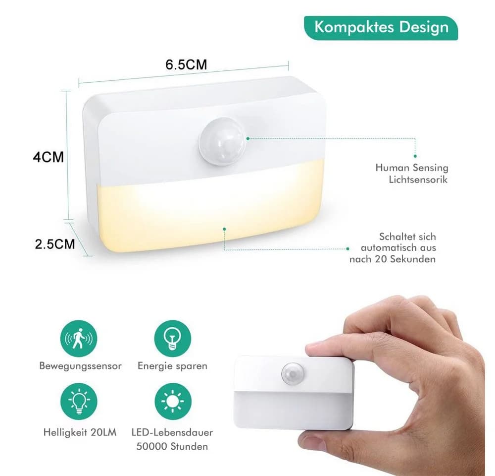 QUBEBU LED Nachtlicht mit Bewegungsmelder Warmweiß/Kaltweiß - Bild 1