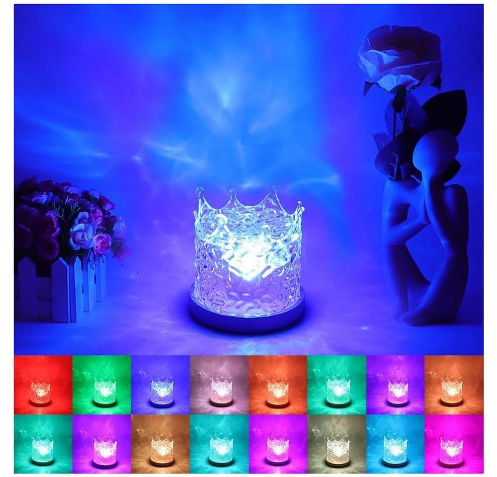 QUBEBU LED Nachtlicht Wasserwellen Lampe RGB 16 Farben mit Fernbedienung - Bild 2