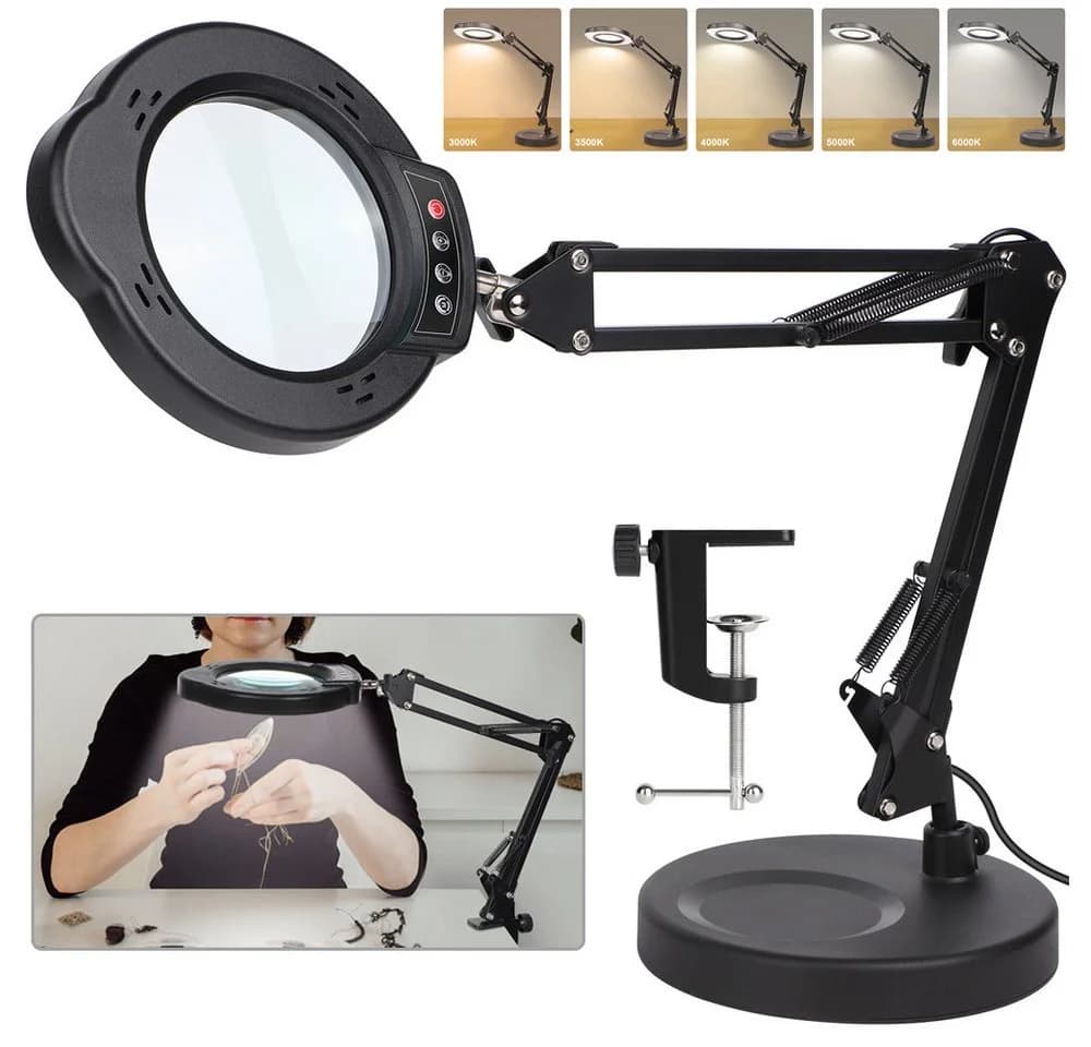 QUBEBU LED Schreibtischlampe Dimmbar 10x Lupenleuchte Schwarz - Bild 2