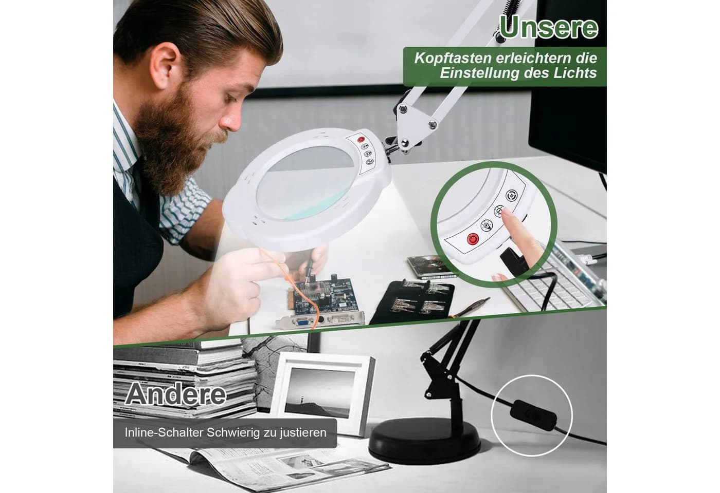 QUBEBU LED Schreibtischlampe Dimmbar 10x Lupenleuchte Weiß - Bild 4