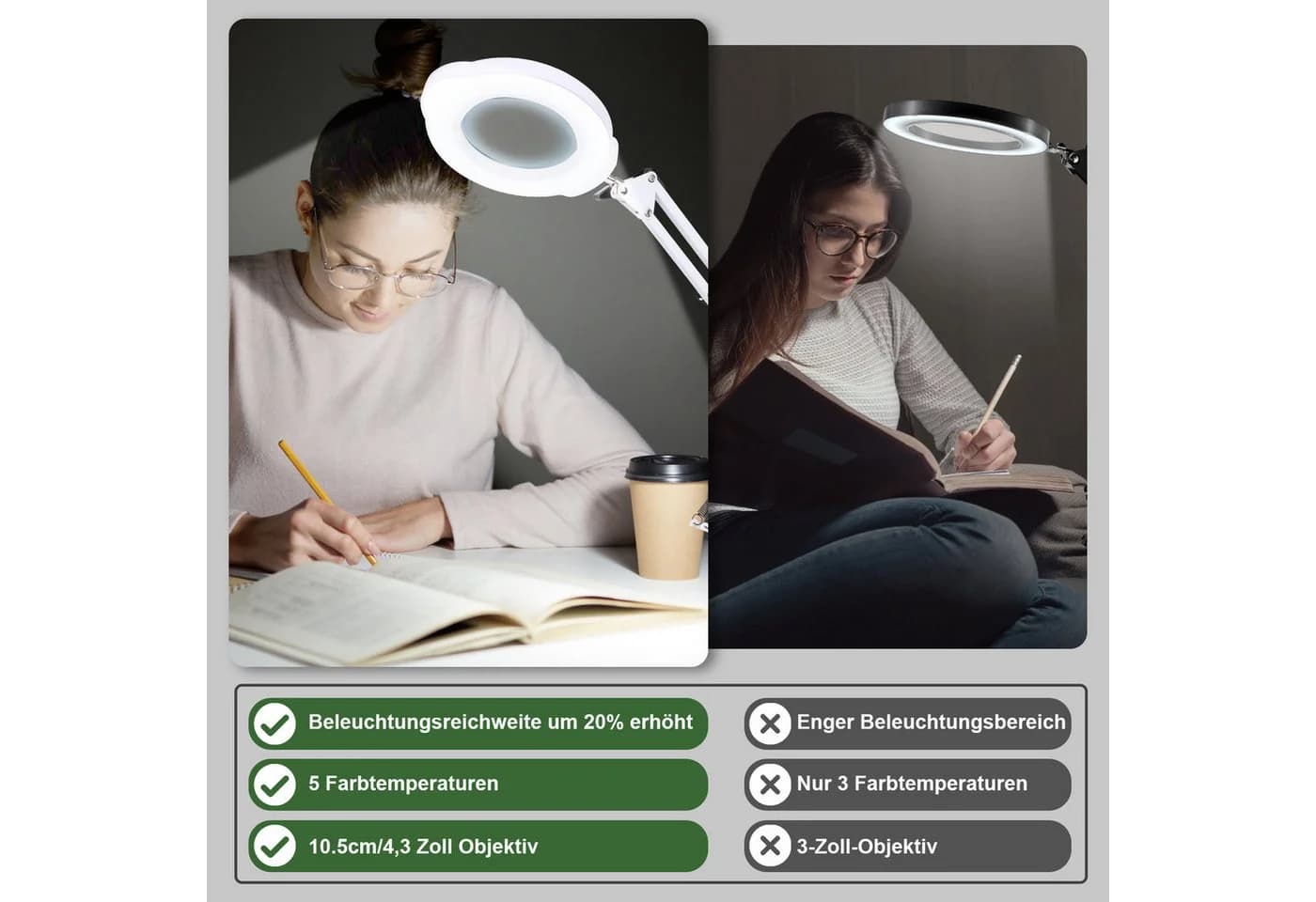 QUBEBU LED Schreibtischlampe Dimmbar 10x Lupenleuchte Weiß - Bild 5
