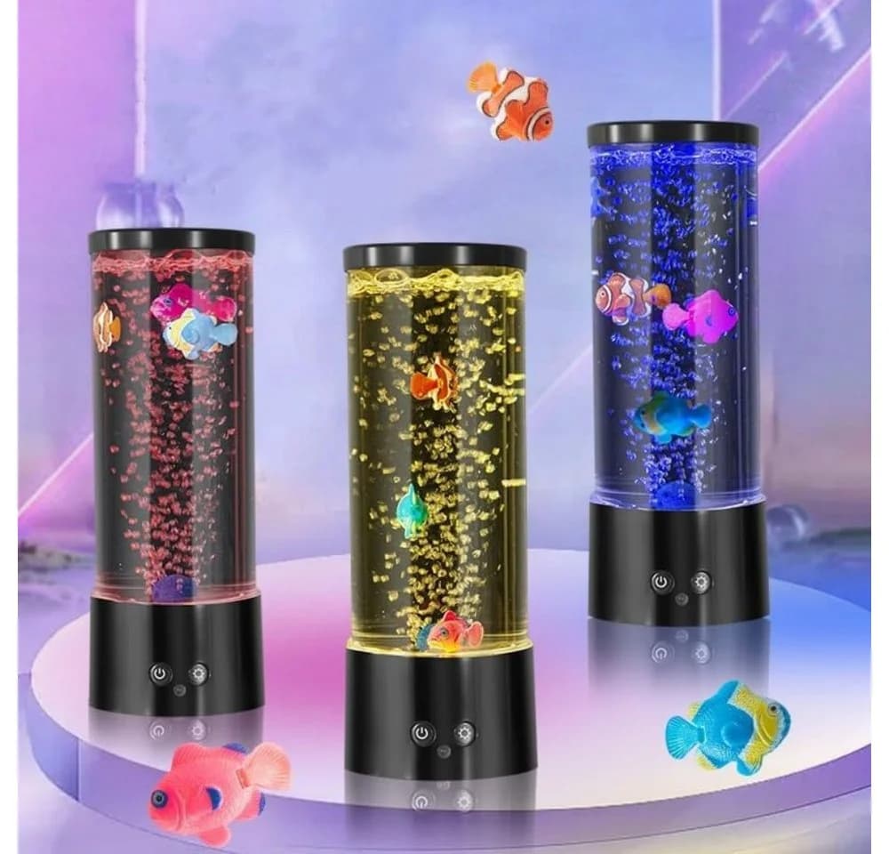 QUBEBU LED Nachtlicht Tischleuchte Wassersäule mit Deko Fisch Schwarz - Bild 5