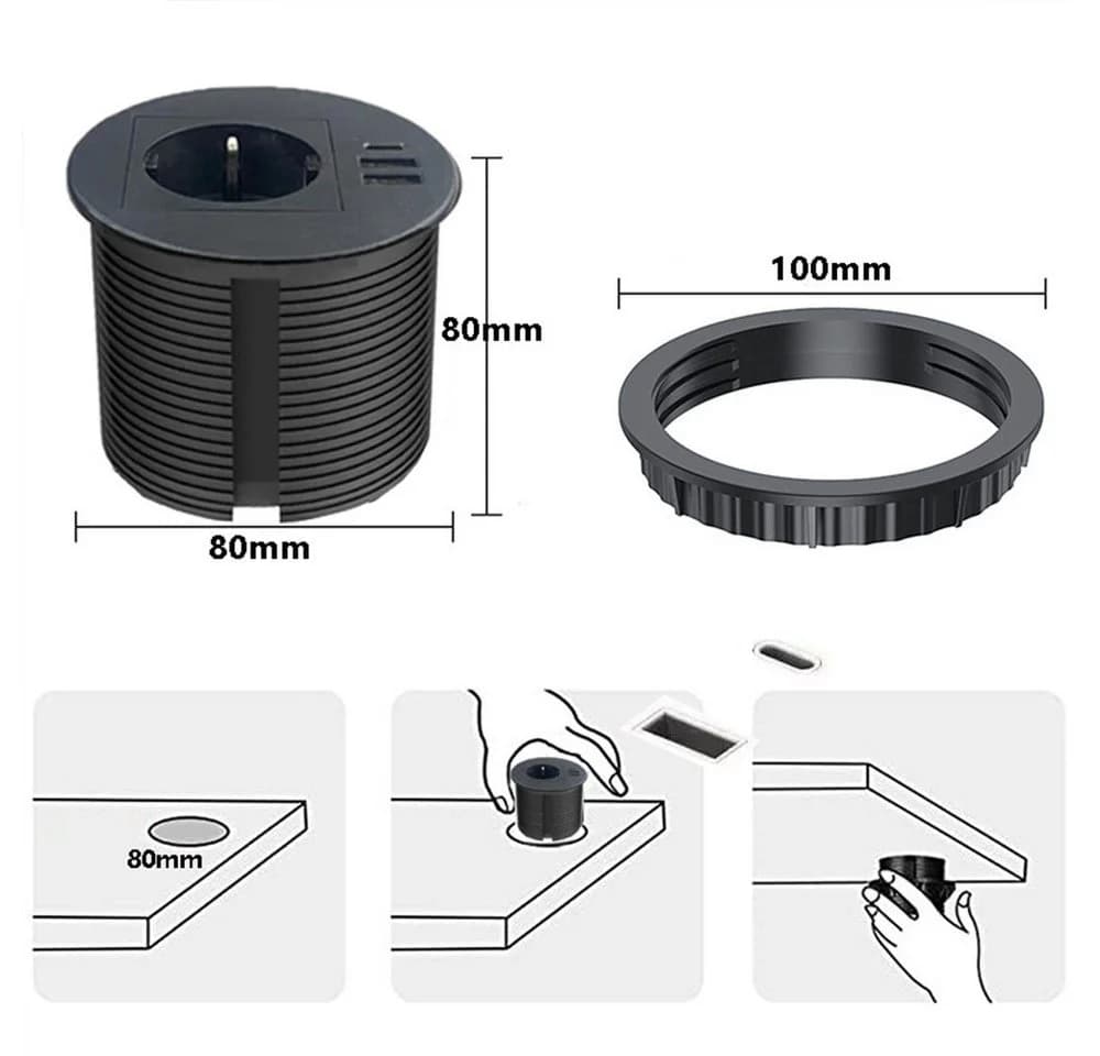 PRIISF Unterputz-Steckdose 3-Port USB Schwarz