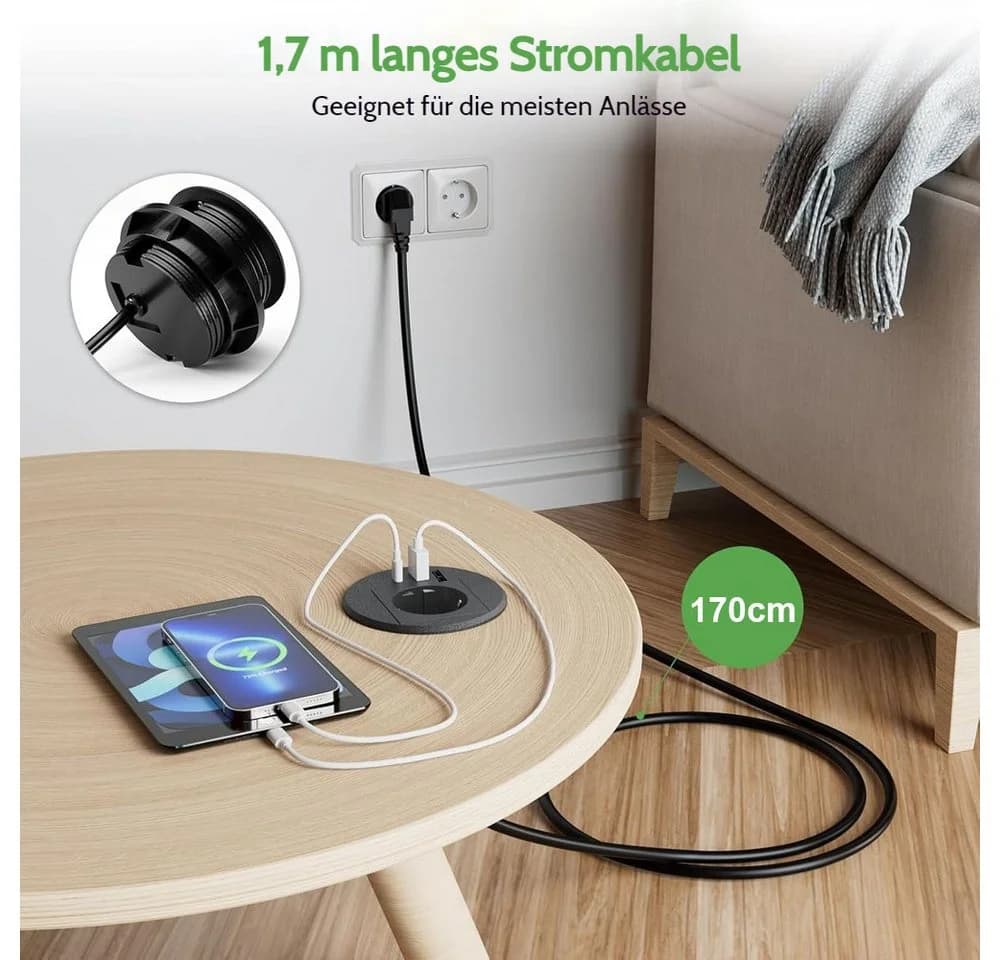PRIISF Unterputz-Steckdose 3-Port USB Schwarz - Bild 3