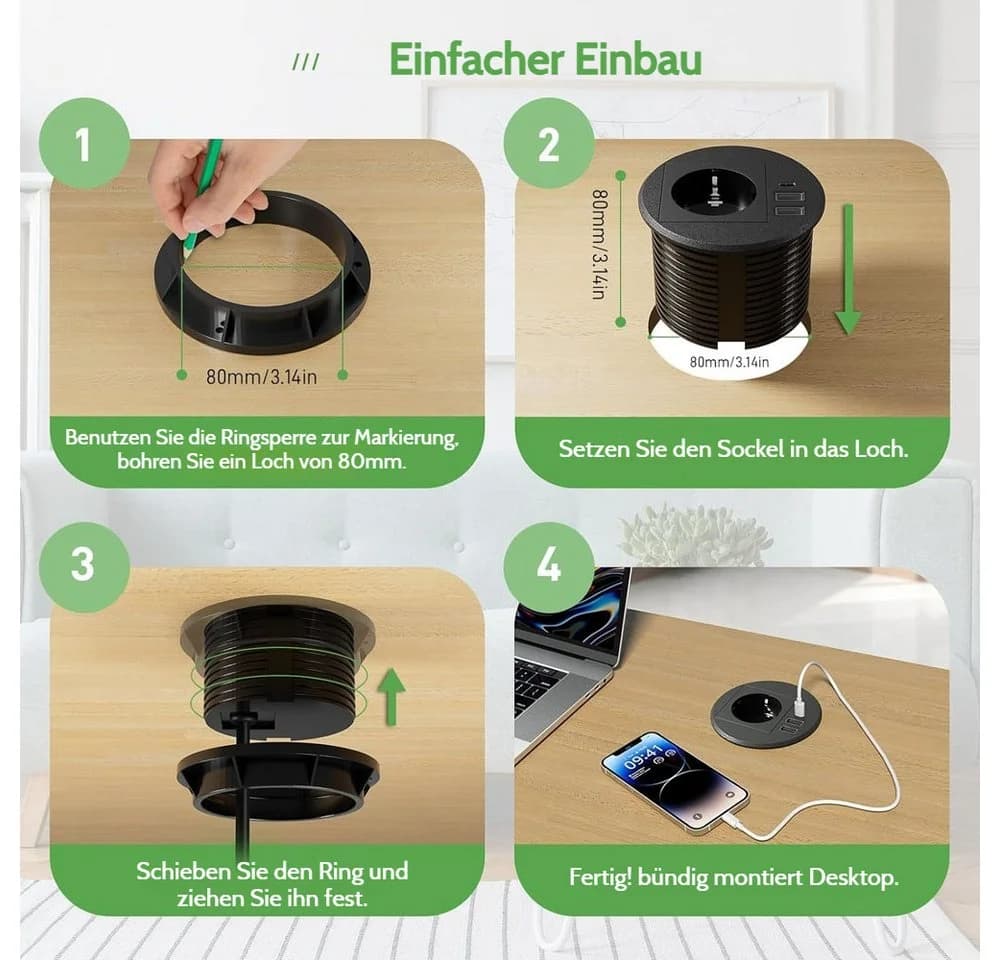 PRIISF Unterputz-Steckdose 3-Port USB Schwarz - Bild 4