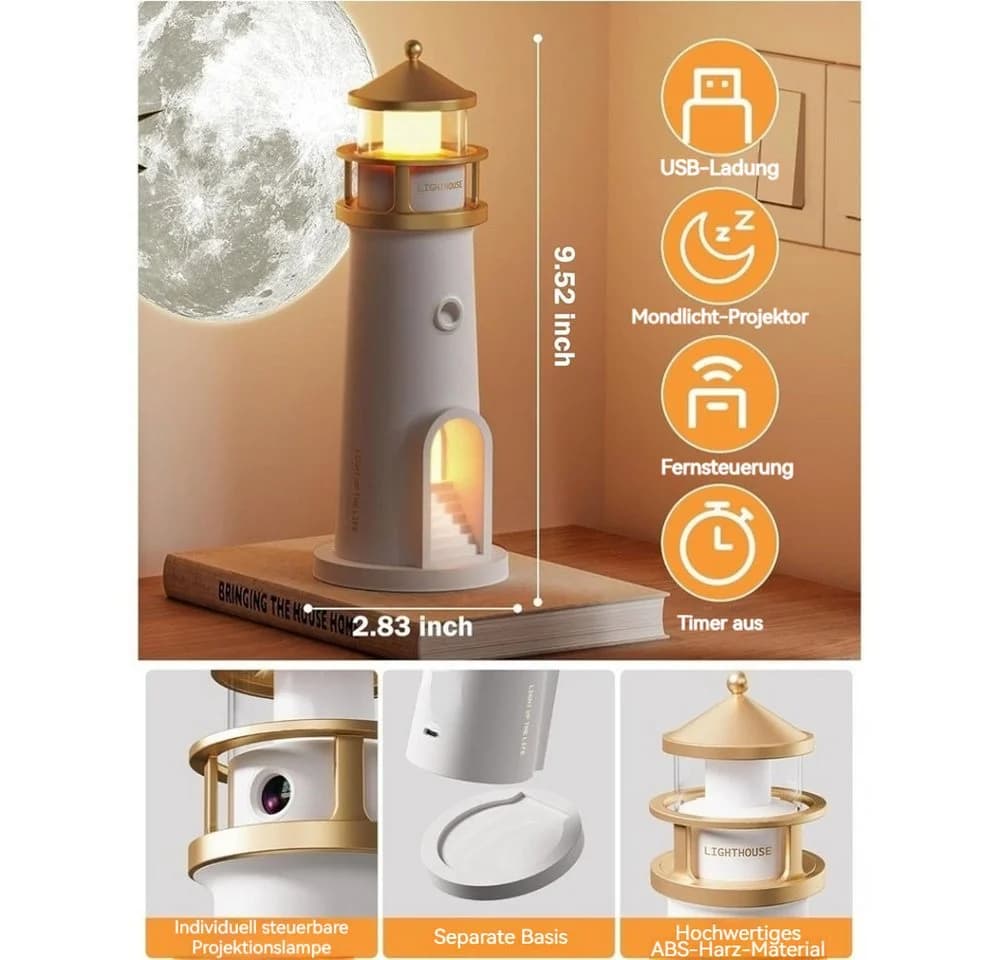 QUBEBU LED Leuchtturm Lampe mit Mondprojektion und Bluetooth - Bild 4