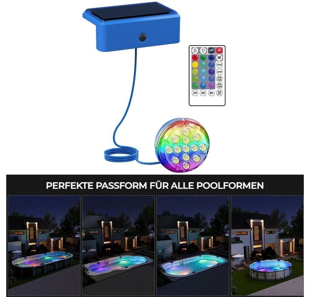 QUBEBU Solar LED Pool-Lampe RGB Unterwasserlicht mit Fernbedienung