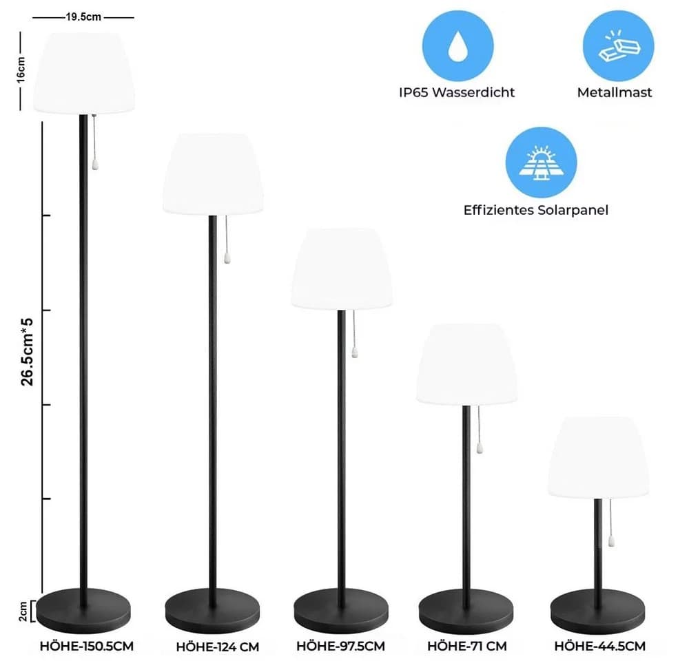 PRIISF LED Solarleuchte Outdoor Dimmbar Höhenverstellbar