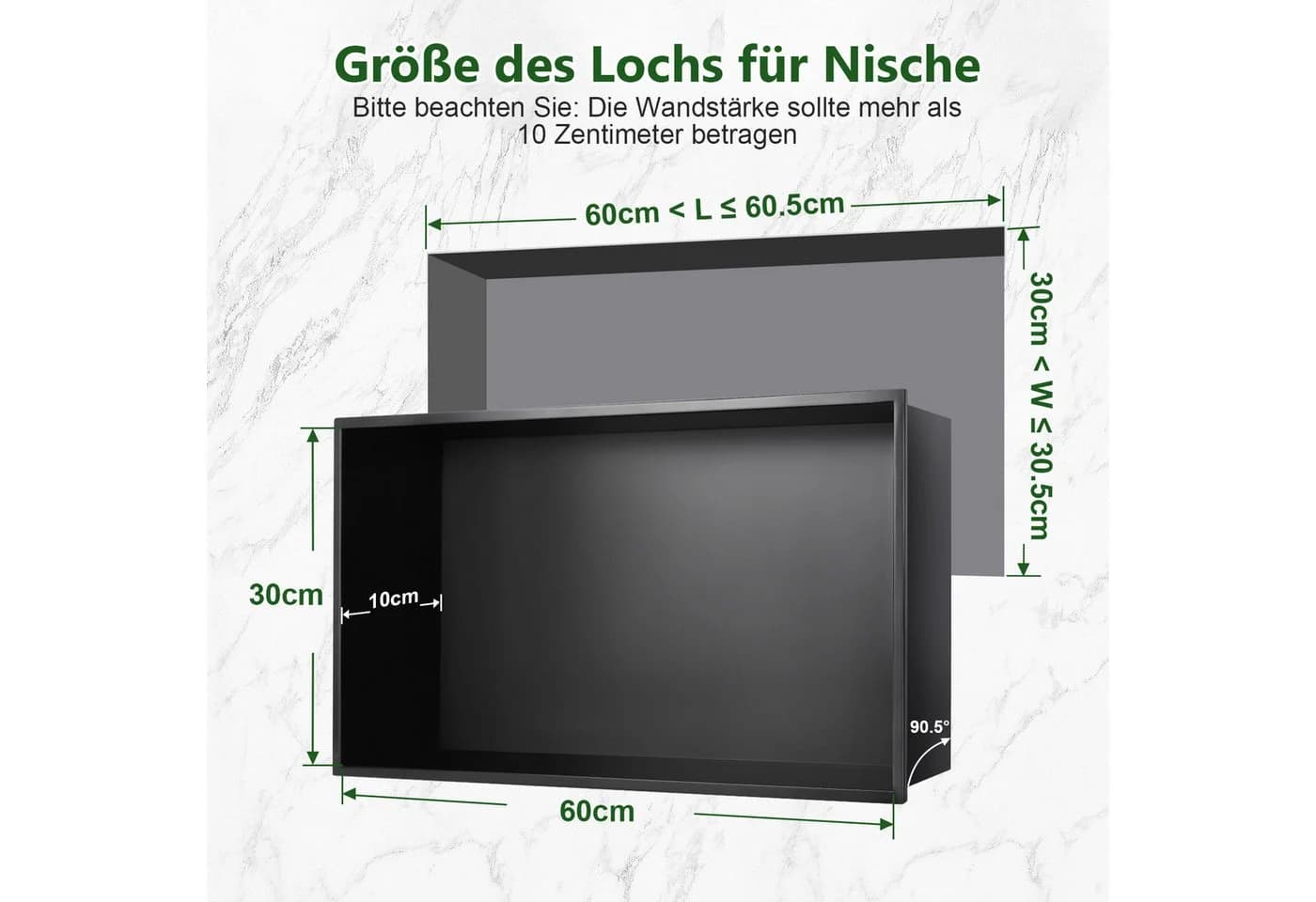 PRIISF Duschnische Edelstahl Schwarz Unterputz 60x30x10 cm