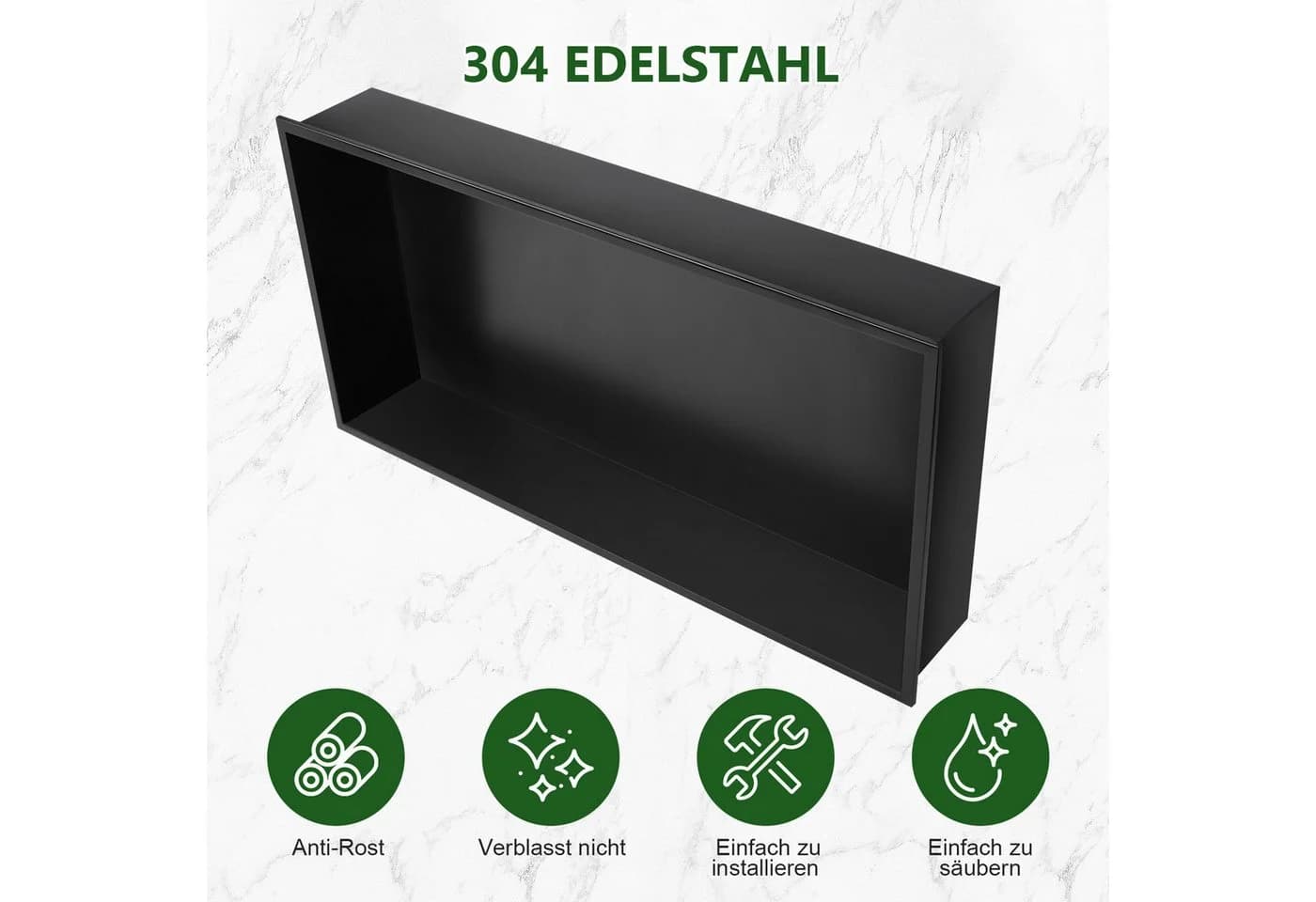 PRIISF Duschnische Edelstahl Schwarz Unterputz 60x30x10 cm - Bild 3