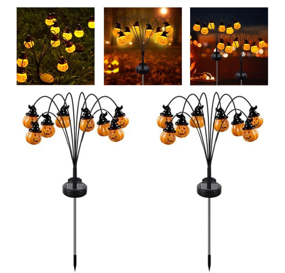 QUBEBU Halloween Kürbis Gartenleuchte 60 LED Solarlampen 2 Stk. - Bild 2