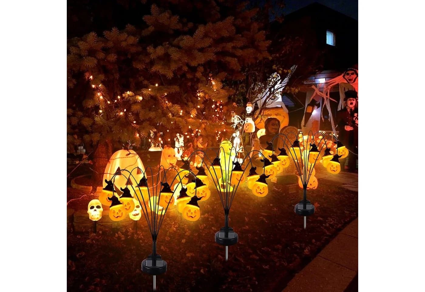 QUBEBU Halloween Kürbis Gartenleuchte 60 LED Solarlampen 2 Stk. - Bild 3