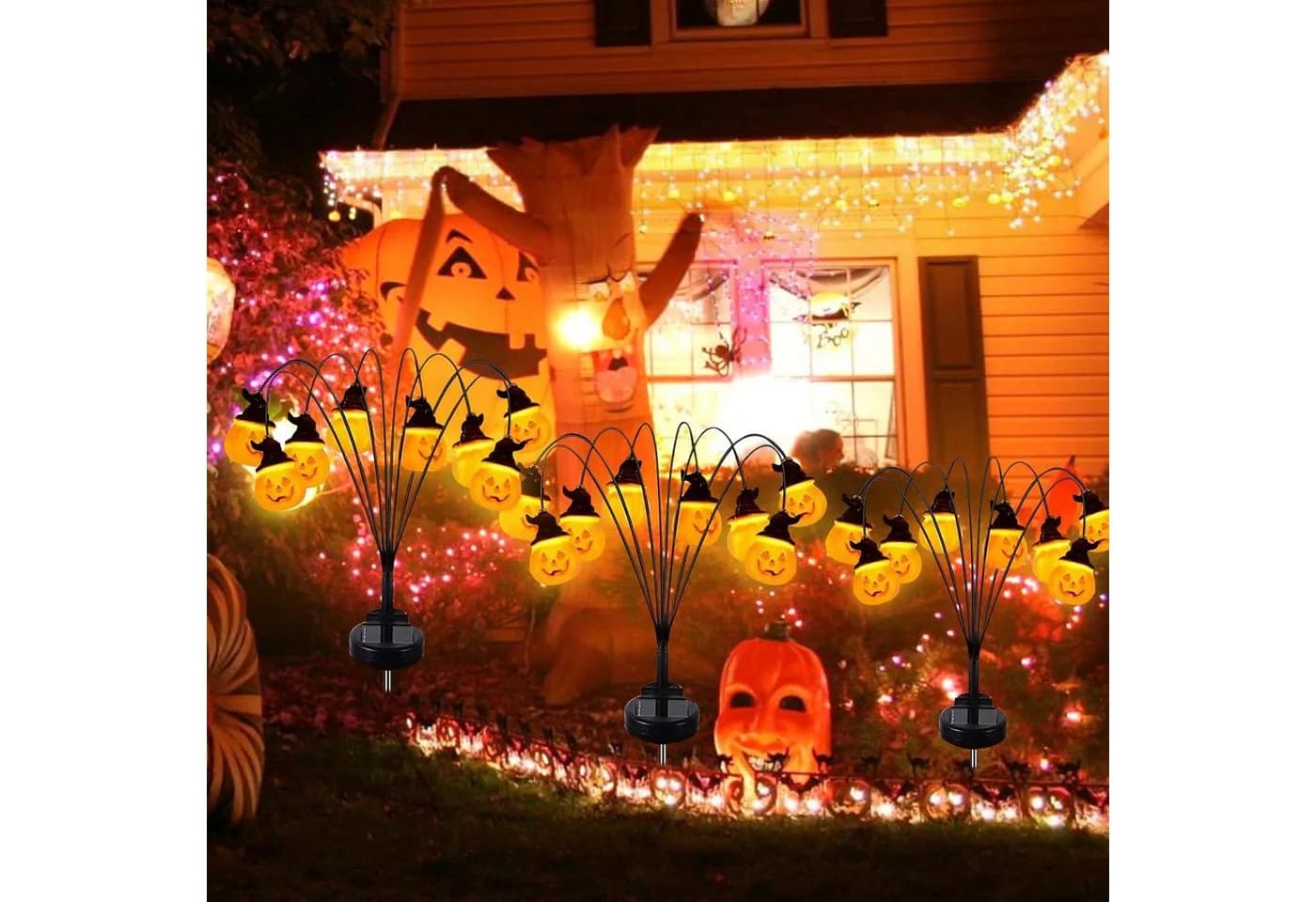 QUBEBU Halloween Kürbis Gartenleuchte 60 LED Solarlampen 2 Stk. - Bild 4