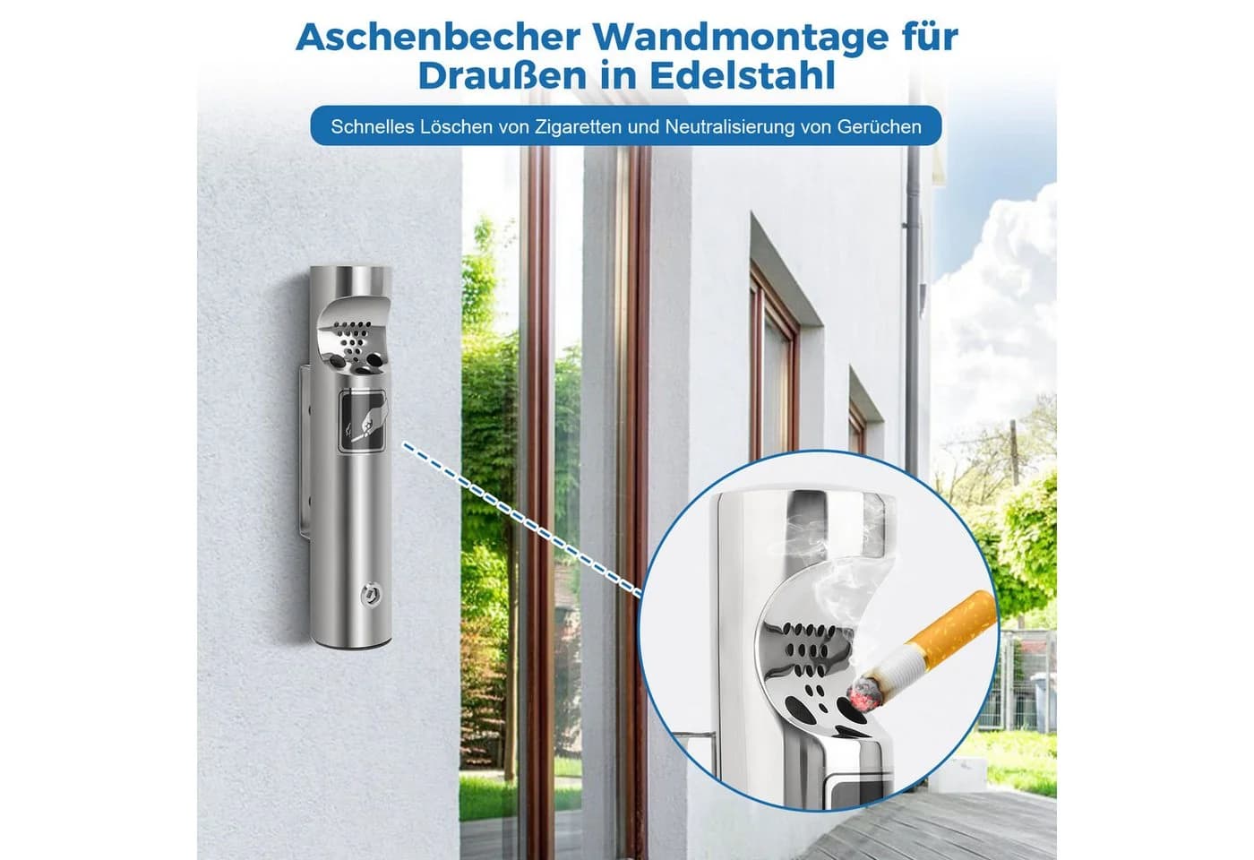 QUBEBU Edelstahl Aschenbecher Wandmontage Wetterfest Silber