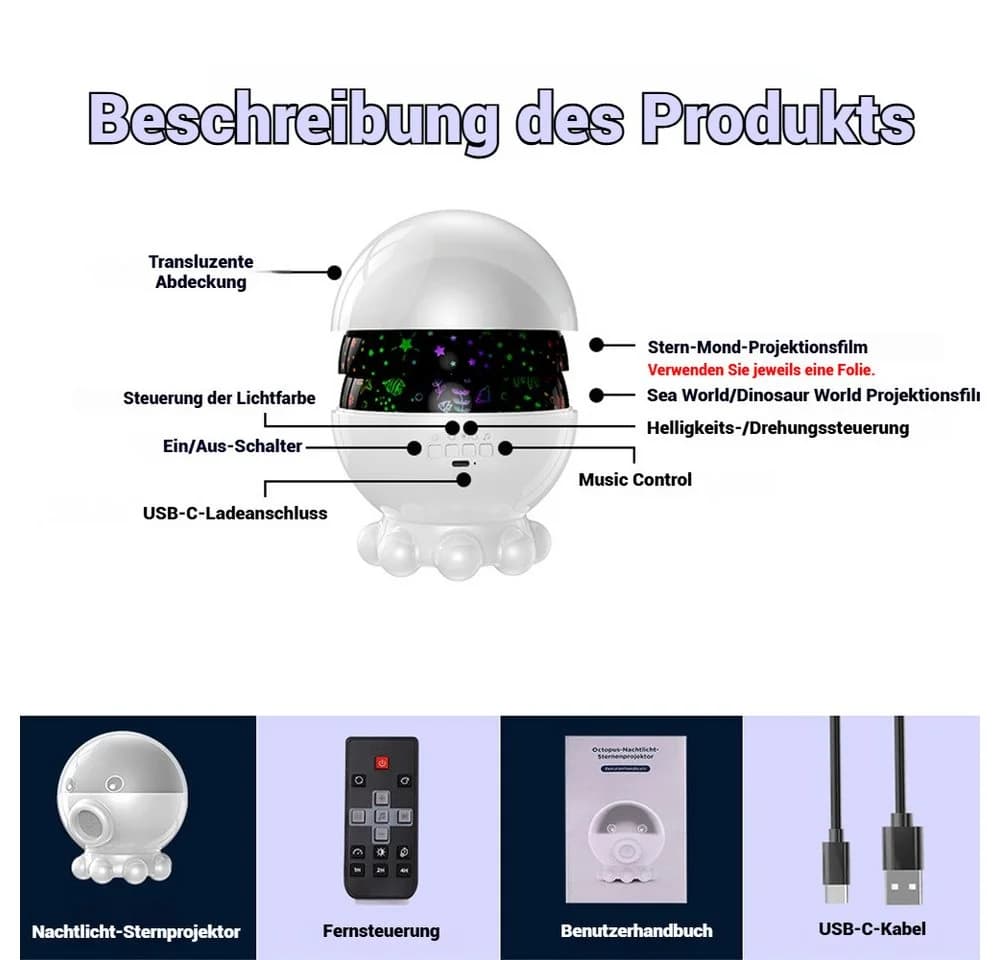 PRIISF LED Nachtlicht Sternenhimmel Projektor Baby Einschlafhilfe Weiß/Blau
