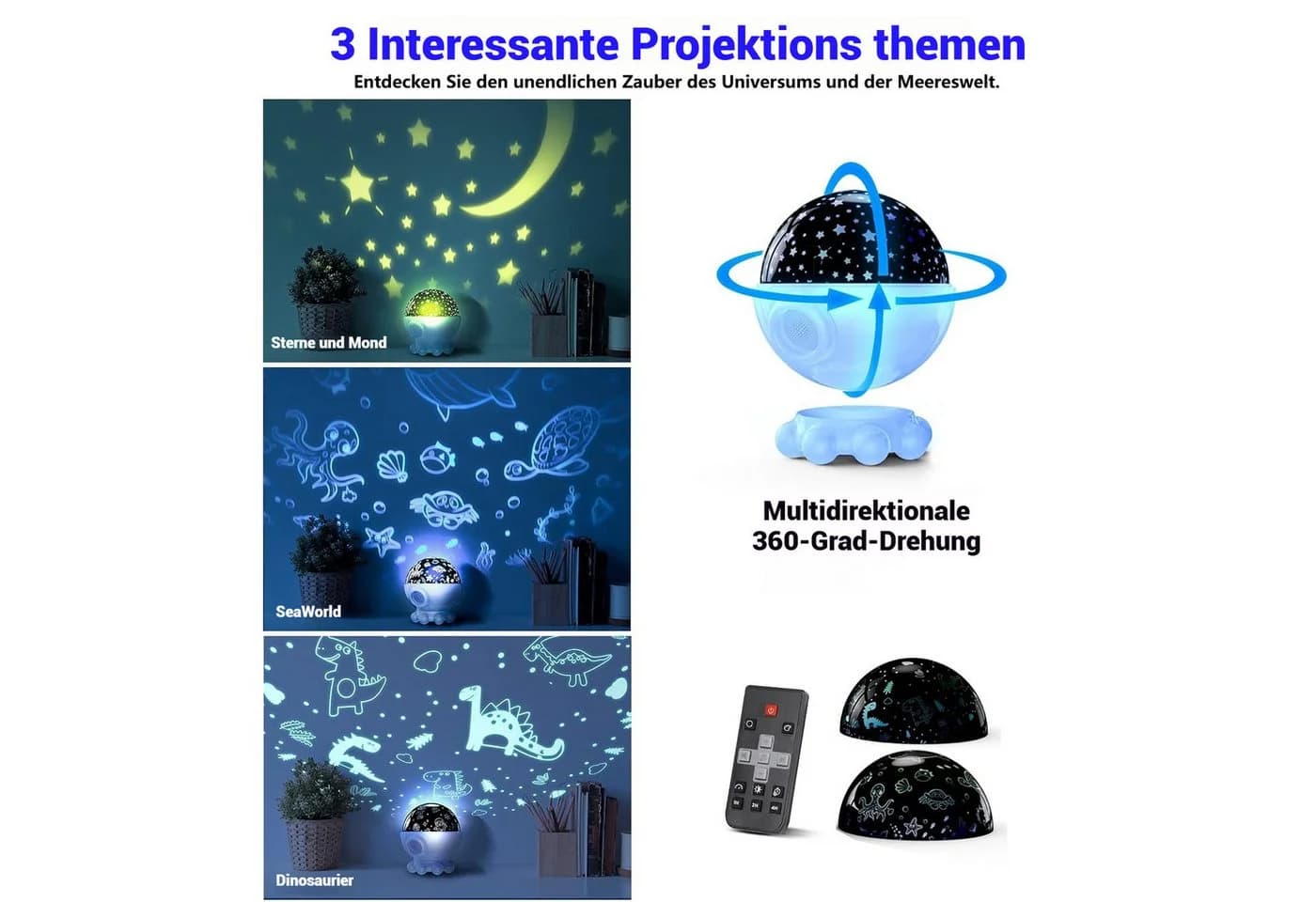 PRIISF LED Nachtlicht Sternenhimmel Projektor Baby Einschlafhilfe Weiß/Blau - Bild 5