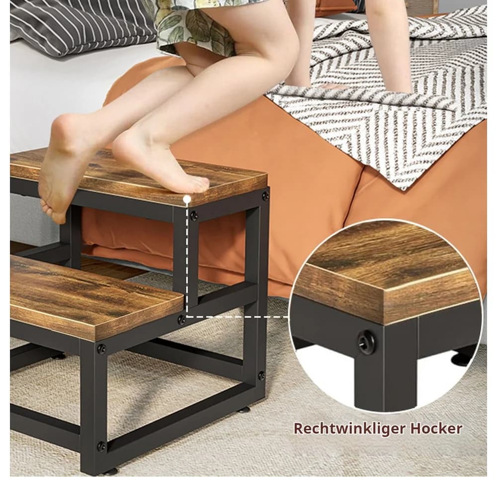 PRIISF Badhocker Tritthocker 2 Stufe Duschhocker Holz - Bild 3